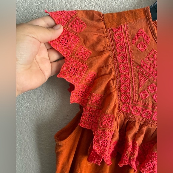 Anthropologie Rica Embroidered Top Orange XS - Picture 5 of 14